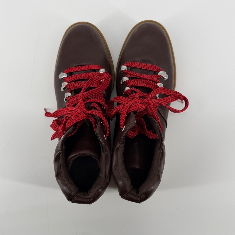 Universal Thread Brown Faux Leather Hiking Boots Red Laces Lug Sole Women's 8.5 - Picture 6 of 11